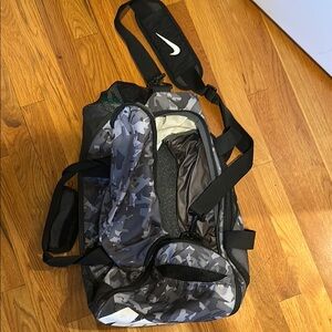 Nike Black and Gray Duffel Bag with Urban Camo Design